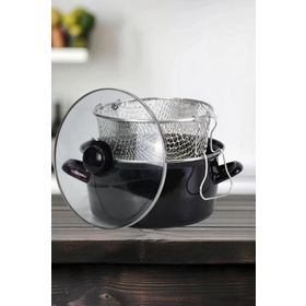 PR Home Emaye Cam Kapaklı 24 cm Siyah Kızartma Tenceresi