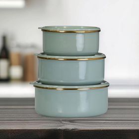 PR Home Soft Green Emaye 3'lü Saklama Seti