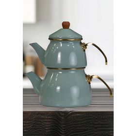 PR Home Soft Green Gold Model Emaye Çaydanlık