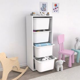 Pratico 109x30x45.5 cm Beyaz 4 Derin Sepetli Çok Amaçlı Oyuncak Dolabı