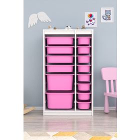 Pratico 14 Sepetli 2D4K8U Çok Amaçlı Pembe Oyuncak Dolabı
