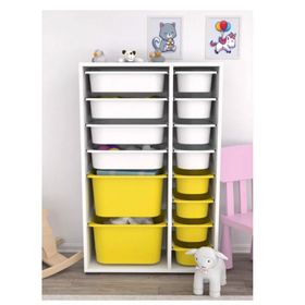 Pratico 14 Sepetli 2D4K8U Çok Amaçlı Sarı Beyaz Oyuncak Dolabı