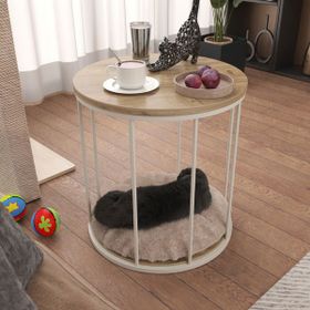 Pratico 47x43x43 cm Atlantik Çam Beyaz Kedi Yuvalı Minderli Sehpa