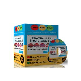 Pratik Hızlı İngilizce Eğitim Seti 4 Süper Kitap ve Kelime Kartları Enine Boyuna Eğitim