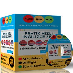 Pratik Hızlı İngilizce Eğitim Seti 4 Süper Kitap ve Kelime Kartları Enine Boyuna Eğitim