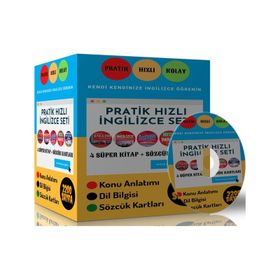 Pratik Hızlı İngilizce Eğitim Seti 4 Süper Kitap ve Kelime Kartları Enine Boyuna Eğitim