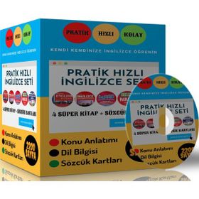 Pratik Hızlı İngilizce Eğitim Seti 4 Süper Kitap ve Kelime Kartları Enine Boyuna Eğitim
