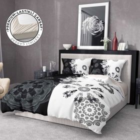 Premium Luxury 3d Pamuk Saten Black & White Çift Kişilik Nevresim Takımı