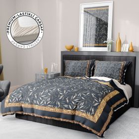 Premium Luxury 3D Pamuk Saten Dark Leaf Çift Kişilik Nevresim Takımı