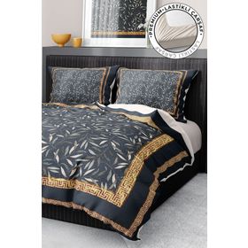 Premium Luxury 3D Pamuk Saten Dark Leaf Çift Kişilik Nevresim Takımı