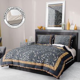 Premium Luxury 3D Pamuk Saten Dark Leaf Çift Kişilik Nevresim Takımı