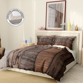 Premium Luxury 3D Pamuk Saten Wood Brown Çift Kişilik Nevresim Takımı
