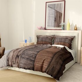 Premium Luxury 3D Pamuk Saten Wood Brown Çift Kişilik Nevresim Takımı