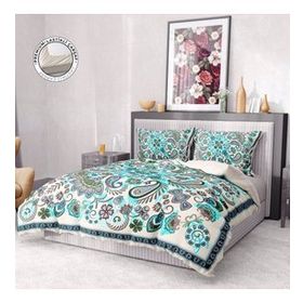 Premium Luxury Paisley 3D Pamuk Saten Blue Çift Kişilik Nevresim Takımı
