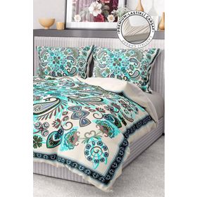 Premium Luxury Paisley 3D Pamuk Saten Blue Çift Kişilik Nevresim Takımı