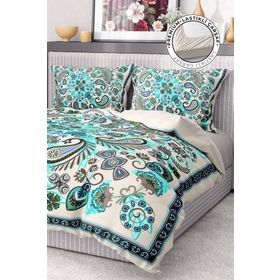 Premium Luxury Paisley 3D Pamuk Saten Blue Çift Kişilik Nevresim Takımı