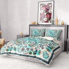 Premium Luxury Paisley 3D Pamuk Saten Blue Çift Kişilik Nevresim Takımı