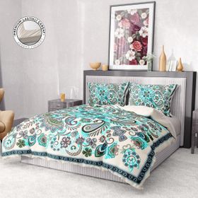 Premium Luxury Paisley 3D Pamuk Saten Blue Çift Kişilik Nevresim Takımı