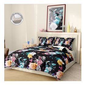 Premium Luxury Pamuk Saten Black Flower 3D Çift Kişilik Nevresim Takımı