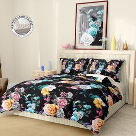 Premium Luxury Pamuk Saten Black Flower 3D Çift Kişilik Nevresim Takımı