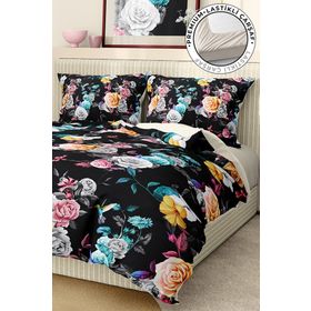Premium Luxury Pamuk Saten Black Flower 3D Çift Kişilik Nevresim Takımı