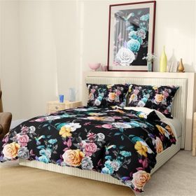 Premium Luxury Pamuk Saten Black Flower 3D Çift Kişilik Nevresim Takımı