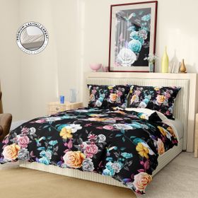 Premium Luxury Pamuk Saten Black Flower 3D Çift Kişilik Nevresim Takımı