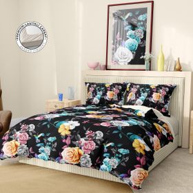 Premium Luxury Pamuk Saten Black Flower 3D Çift Kişilik Nevresim Takımı