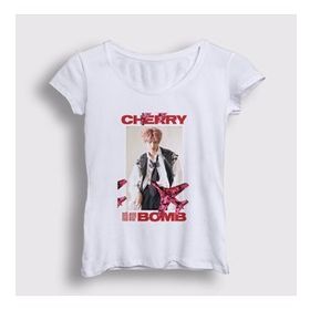 Presmono Beyaz Cherry Bomb K-Pop Nct 127 Kadın T-shirt