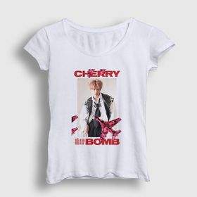 Presmono Beyaz Cherry Bomb K-Pop Nct 127 Kadın T-shirt