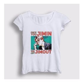 Presmono Beyaz Jimout K Pop Jimin Bts Kadın T-Shirt