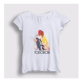 Presmono Beyaz Shoto Anime Boku No Hero Academia Kadın T-Shirt