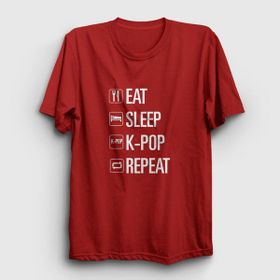 Presmono Eat Sleep Repeat K-Pop Kırmızı Unisex T-Shirt