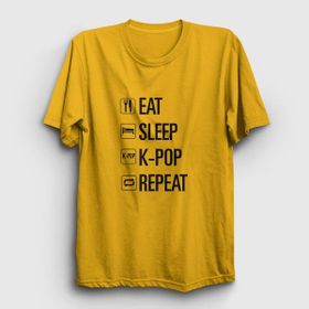 Presmono Eat Sleep Repeat K-Pop Sarı Unisex T-shirt