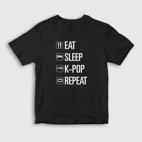 Presmono Eat Sleep Repeat K-Pop Siyah Unisex T-Shirt