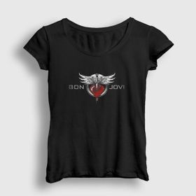 Presmono Siyah Heart Bon Jovi Kadın T-Shirt
