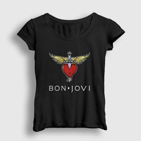Presmono Siyah Logo Bon Jovi Kadın T-Shirt