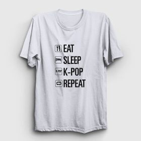 Presmono Unisex Eat Sleep Repeat K-Pop Beyaz T-Shirt