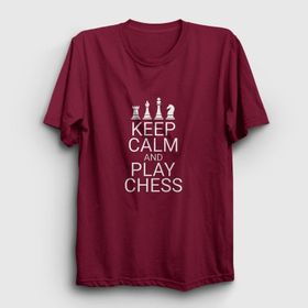 Presmono Unisex Keep Calm And Play Chess Satranç Bordo T-Shirt
