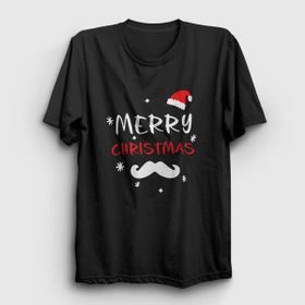Presmono Unisex Mustache Merry Christmas Yılbaşı Siyah T-Shirt