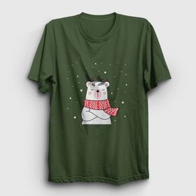 Presmono Unisex Polar Bear Kutup Ayısı Yılbaşı Haki T-shirt