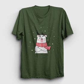 Presmono Unisex Polar Bear Kutup Ayısı Yılbaşı Haki T-shirt