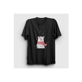 Presmono Unisex Siyah Polar Bear Kutup Ayısı Yılbaşı T-Shirt
