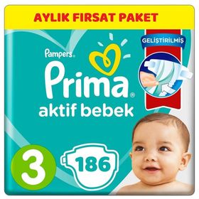 Prima Aktif Bebek No:3 Midi 186 Adet Bebek Bezi