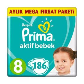 Prima Aktif Bebek No:8 XXXLarge 186 Adet Bebek Bezi