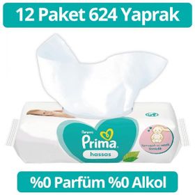 Prima Hassas Ciltler İçin Kokusuz 12'li 624 Yaprak Islak Havlu