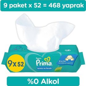 Prima Temiz ve Ferah 9'lu 468 Yaprak Islak Havlu Mendil