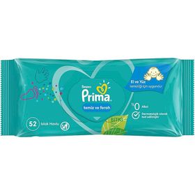 Prima Temiz ve Ferah Bitki Bazlı 52 Yaprak Islak Mendil