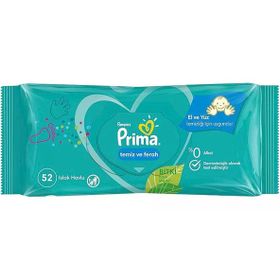 Prima Temiz ve Ferah Bitki Bazlı 52 Yaprak Islak Mendil