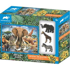 Prime 15545 3D Afrika Hayvanları 100 Parça Puzzle ve Figür Set